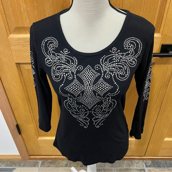 Reba ribbed three-quarter length sleeve with embellished with rhinestones size M - Picture 1 of 8